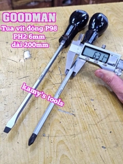 Tua vít đóng Goodman bake PH2 dẹp 6mm dài 200mm P98+6x200 P98-6x200
