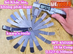Bộ thước căn lá đo khe hở chỉnh cò xupap loại CONG 16 lá 0.127-0.508mm Wetools WT-45016B