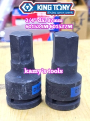 Đầu tuýp lú  đầu lục giác 6 cạnh 3/4 inch Kingtony 24mm 601524M 27mm 601527M
