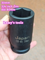 Đầu tuýp 3/4 inch đen dài 80mm lục giác 6 cạnh Kamytools thép Cr-mo 16mm-46mm