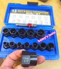 Bộ tuýp tháo mở ốc vít hư gãy bulong bị biến dạng tuôn răng toét đầu 14 chi tiết 1/4-3/4 (6.35mm-19mm)