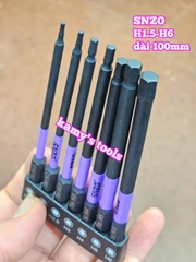 Mũi vít lục giác 6 cạnh đuôi lục giác 1/4 inch SNZO dài 100mm 7 chi tiết H1.5-H6 thép đen S2 HH-10007