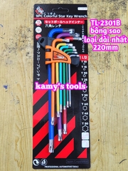 Bộ lục giác bông sao hoa thị MÀU thép S2 Wetools 9 chi tiết T10-T50 TL-2301B loại dài nhất 220mm