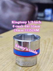 Đầu tuýp trắng 6 cạnh 3/8 inch dài 27mm Kingtony 21mm 22mm 23mm 24mm 333521M 333522M 333524M 333524M