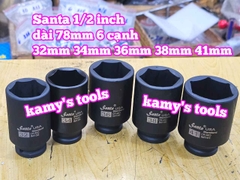 Đầu tuýp khẩu 1/2 inch đen dài lục giác 6 cạnh 78mm Santa 32mm 34mm 36mm 38mm 41mm IM132 IM134 IM136 IM138 IM141
