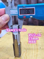 Taro ống rắc co 21mm răng côn HSS Shanghai Z1/2-14