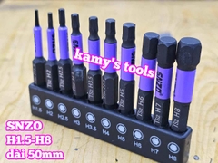 Mũi vít lục giác 6 cạnh đuôi lục giác 1/4 inch SNZO dài 50mm 10 chi tiết H1.5-H8 thép đen S2 HH-5010