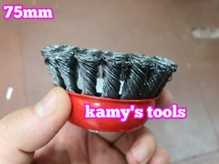 Chén cước hay chổi cước thép xoắn 75mm 3 inch tán M10x1.5 và M14x2.0