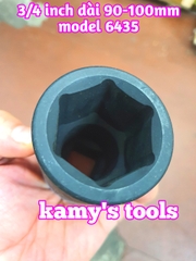 Đầu tuýp đầu khẩu đen dài lục giác dài 90mm Kingtony lỗ 3/4 inch 33mm 34mm 35mm 643533M, 643534M, 643535M