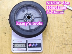 Bánh xe cao su đặc Sanho 200mm kèm bạc đạn 6203RS lỗ 16mm 195x41mm Kamytools