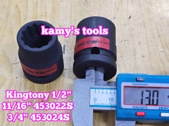 Đầu tuýp 1/2 inch bông 12 cạnh đen Kingtony 11/16 inch 453022S 3/4 inch 453024S