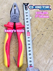 Kìm điện cách điện VDE 1000V 7.5 inch 185mm Kingtony 6116-07A