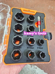 9mm-19mm Bộ tuýp tháo mở ốc vít hư gãy bulong bị biến dạng tuôn răng toét đầu 11 chi tiết kamytools