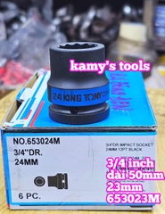 Đầu tuýp 3/4 inch bông 12 cạnh đen ngắn 50mm Kingtony 23mm 24mm 653023M 653024M