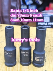 Đầu tuýp khẩu 1/2 inch đen dài lục giác 6 cạnh 78mm Santa 8mm 10mm 11mm IM108 IM110 IM111