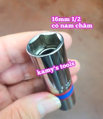 Đầu khẩu tuýp tháo mở bugi có nam châm 16mm 1/2 inch 6 cạnh dài 70mm Kingtony 466516