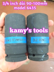 Đầu tuýp đầu khẩu đen dài lục giác dài 90mm Kingtony lỗ 3/4 inch 28mm 29mm 30mm 32mm 643528M, 643529M, 643530M, 643532M