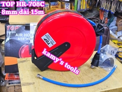 Cuộn ống dây hơi tự rút vỏ hộp sắt 8x12mm Top HR-708C dài 15 mét 15m