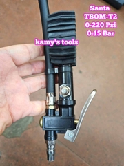 Tay bơm lốp có đồng hồ đo áp suất xe ô tô dạng thẳng Santa TBOM-T2, vòi bơm lốp đầu xe máy ô tô xe tải