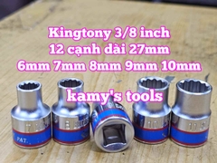 Đầu tuýp trắng 12 cạnh 3/8 inch dài 27mm Kingtony 6mm 7mm 8mm 9mm 10mm 333006M 333007M 333008M 333009M 333010M