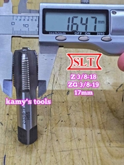 Taro ống rắc co 3/8 inch 17mm răng côn HSS Shanghai SLT NPT Z 3/8-18 và BPST ZG 3/8-19 (1 cây)