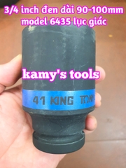 Đầu tuýp đầu khẩu đen dài lục giác dài 90mm Kingtony lỗ 3/4 inch 36mm 38mm 40mm 41mm 643536M, 643538M, 643540M, 643541M