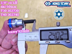 Tuýp lú đầu lục giác bông sao hoa thị 3/8 inch Kingtony có lỗ T30 T40 302730 302740