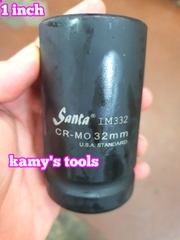 Đầu tuýp 1 inch dài 90mm Santa thép Cr-Mo 22mm 23mm 24mm 27mm 30mm 32mm 33mm 34mm 35mm 36mm 38mm 41mm 42mm 44mm