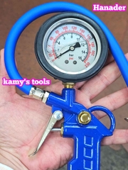 Tay bơm lốp có đồng hồ đo áp suất xe ô tô Hanader TBOM-D, vòi bơm lốp đầu xe máy ô tô xe tải