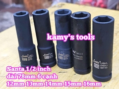 Đầu tuýp khẩu 1/2 inch đen dài lục giác 6 cạnh 78mm Santa 12mm 13mm 14mm 15mm 16mm IM112 IM113 IM114 IM115 IM116