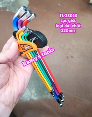 Bộ lục giác bi MÀU thép S2 Wetools 9 chi tiết 1.5-10mm TL-2302B loại dài nhất 220mm
