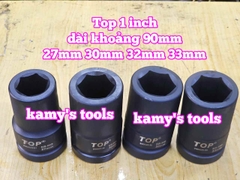 Đầu tuýp khẩu 1 inch đen dài 90mm TOP 6 cạnh 27mm 30mm 32mm 33mm 240625-27 240625-30 240625-32 240625-33