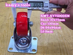 Bánh xe càng xoay PU đỏ đen 75mm 30x75mm cao 100mm Kamytools KMT-XY75DODEN