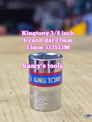 Đầu tuýp trắng 6 cạnh 3/8 inch dài 27mm Kingtony 11mm 12mm 13mm 14mm 15mm 333511M 333512M 333513M 333514M 333515M