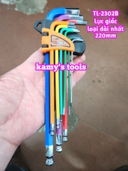 Bộ lục giác bi MÀU thép S2 Wetools 9 chi tiết 1.5-10mm TL-2302B loại dài nhất 220mm