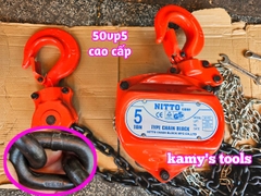 Pa lăng xích kéo tay Nitto 5 tấn 3m (3 mét) 5m (5 mét) model 50vp5 loại CB-II xích đóng logo G80 chính hãng cao cấp