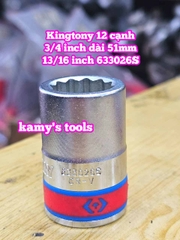 Đầu tuýp trắng 3/4 inch Kingtony 12 cạnh 11/16, 3/4, 13/16, 7/8, 15/16, inch 633022S 633024S 633026S 633028S 633030S