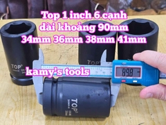 Đầu tuýp khẩu 1 inch đen dài 90mm TOP 6 cạnh 34mm 36mm 38mm 41mm 240625-34 240625-36 240625-38 240625-41
