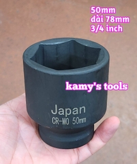 Đầu tuýp khẩu 50mm lỗ 3/4 inch đen dài 78mm Kamytools thép Cr-mo