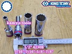 Đầu tuýp 1/2 inch hệ inch trắng dài 12 cạnh Kingtony 5/16 7/16 5/8 7/8 inch 423010S 423014S 423020S 423028S
