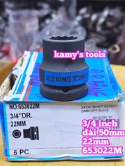Đầu tuýp 3/4 inch bông 12 cạnh đen ngắn 50mm Kingtony 17mm 19mm 21mm 22mm 653017M 653019M 653021M 653022M