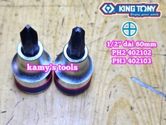 Đầu tuýp 1/2 inch lú đầu mũi vit bake 4 cạnh Kingtony PH2 402102 và PH3 402103