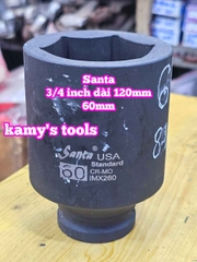 Đầu tuýp 3/4 inch đen dài 120mm lục giác Santa thép Cr-mo 50mm 55mm 60mm 65mm 70mm IMX250 IMX255 IMX260 IMX265 IMX270