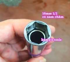 Đầu khẩu tuýp tháo mở bugi có nam châm 16mm 1/2 inch 6 cạnh dài 70mm Kingtony 466516