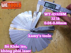 Bộ thước căn lá đo khe hở chỉnh cò xupap 32 lá 0.04-0.88mm Wetools WT-4532SM