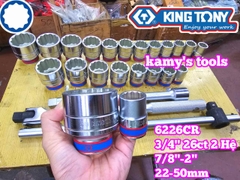 Bộ tuýp 3/4 inch 12 cạnh 2 hệ inch và mét 26 chi tiết 22-50mm Kingtony 6226CR