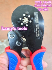 Kìm bấm cos pin tròn rỗng lục giác VXC9 16-6N Vnimax Contact dài 200mm 0.08-16mm2