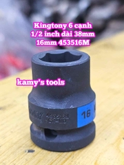 Đầu tuýp đen 1/2 inch Kingtony dài 38mm 6 cạnh 14mm 15mm 16mm 17mm 18mm 453514M 453515M 453516M 453517M 453518M