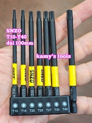 Mũi vít bông sao hoa thị đuôi lục giác 1/4 inch SNZO dài 100mm 7 chi tiết T10-T40 thép đen S2 SH-10007