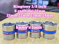 Đầu tuýp trắng 6 cạnh 3/8 inch dài 27mm Kingtony 21mm 22mm 23mm 24mm 333521M 333522M 333524M 333524M